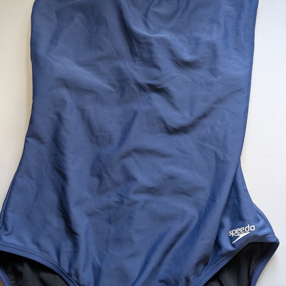 Speedo Blue and Black One Piece Swimsuit Streamlined Design